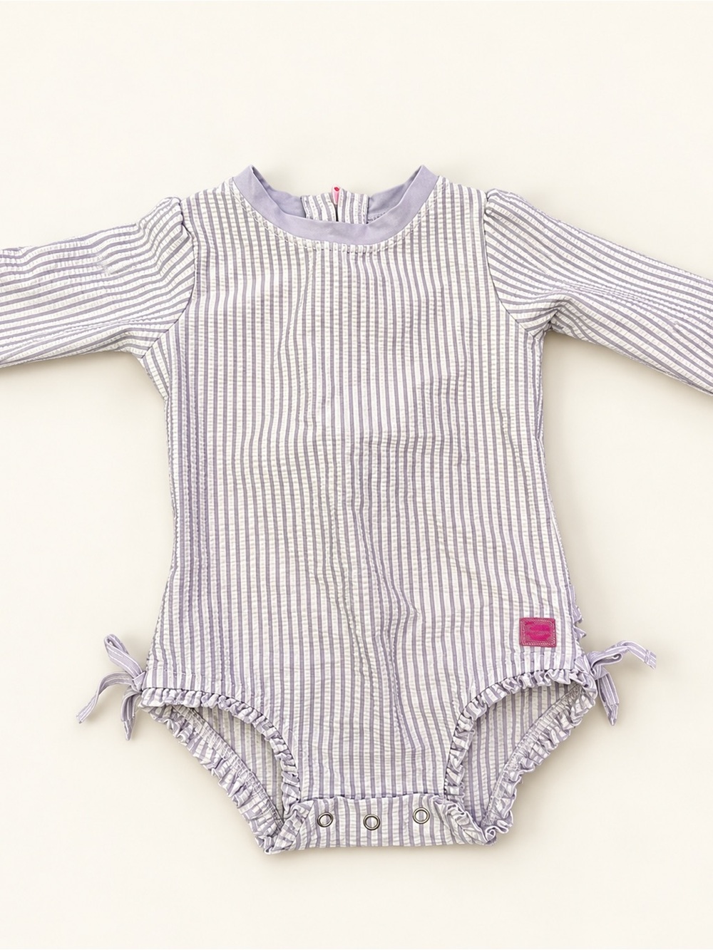 Ruffle Butts Lavender and White Striped Long-Sleeve One-Piece